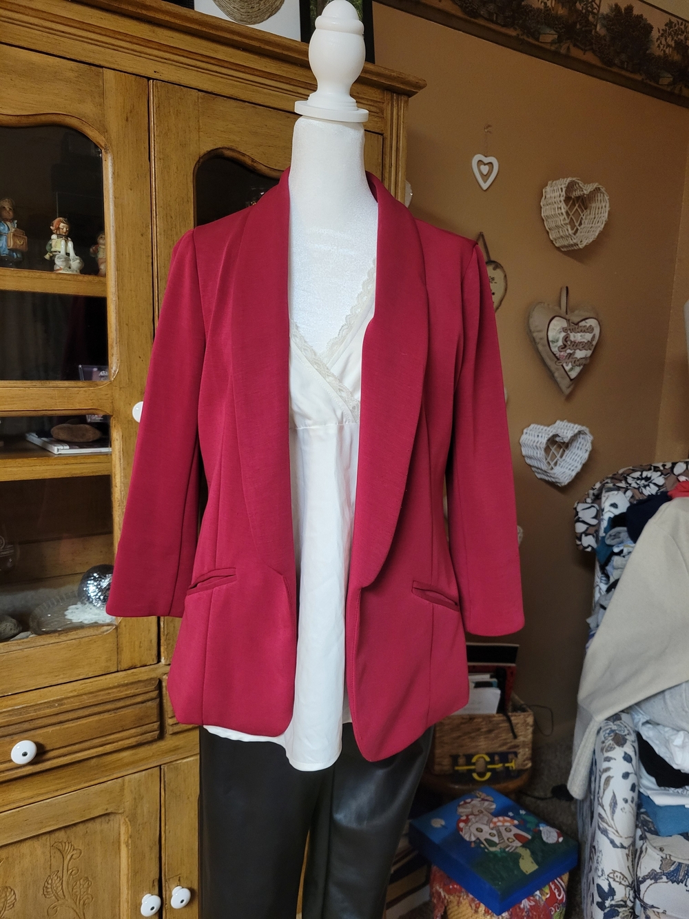 Skies Are Blue Red Open-Front Blazer 3/4 Sleeves M